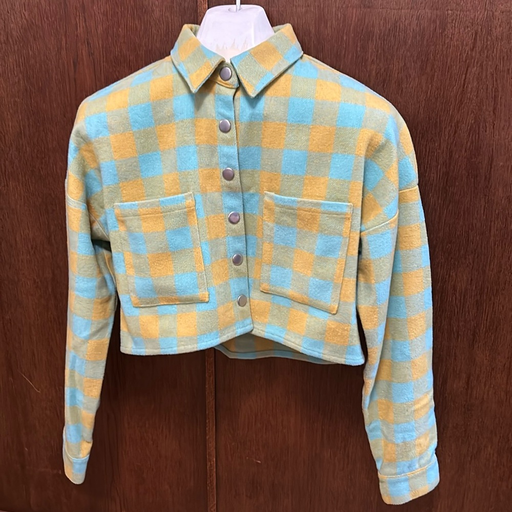 Wild Honey Women's long sleeve Plaid Cropped Jacket size S